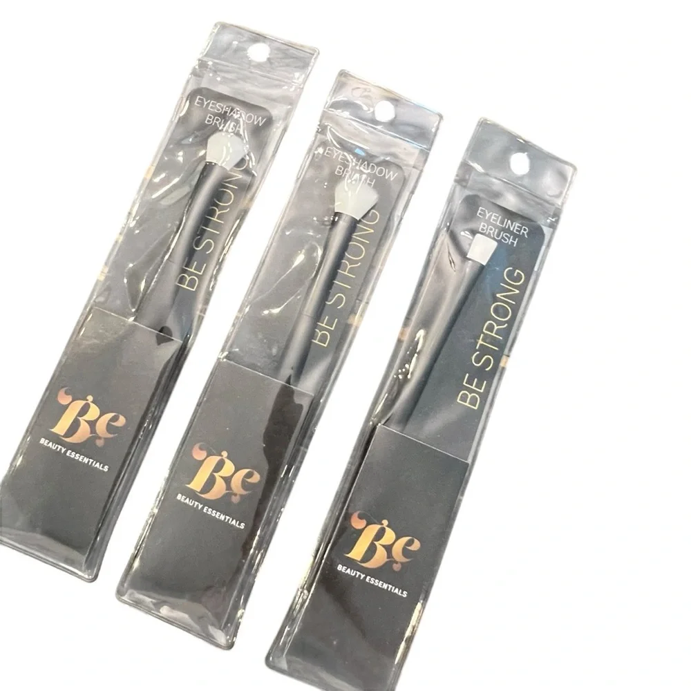 Beauty Essentials Makeup Brush 3 Pc Eyeshadow‎ & Eyeliner Brush Black White NEW